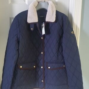Ralph Lauren Dark Blue Quilted Puffer with Cream Collar